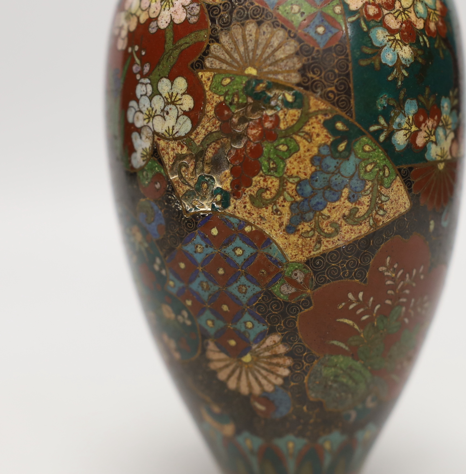 A pair of Japanese cloisonné enamel vases, 18cm